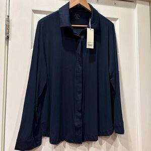 Cozy Earth Women’s Bamboo Stretch-Knit Collared Navy Button Down Shirt